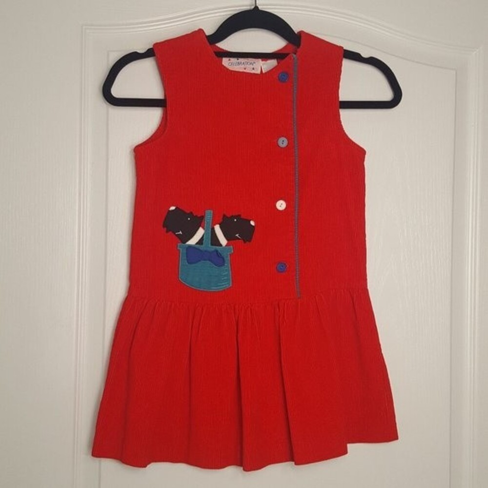 Retro Corduroy Celebration Red Jumper Dress Dog  Vintage